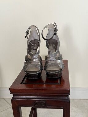 Michael Kors Silver Metallic Platform Ankle Strap Heels